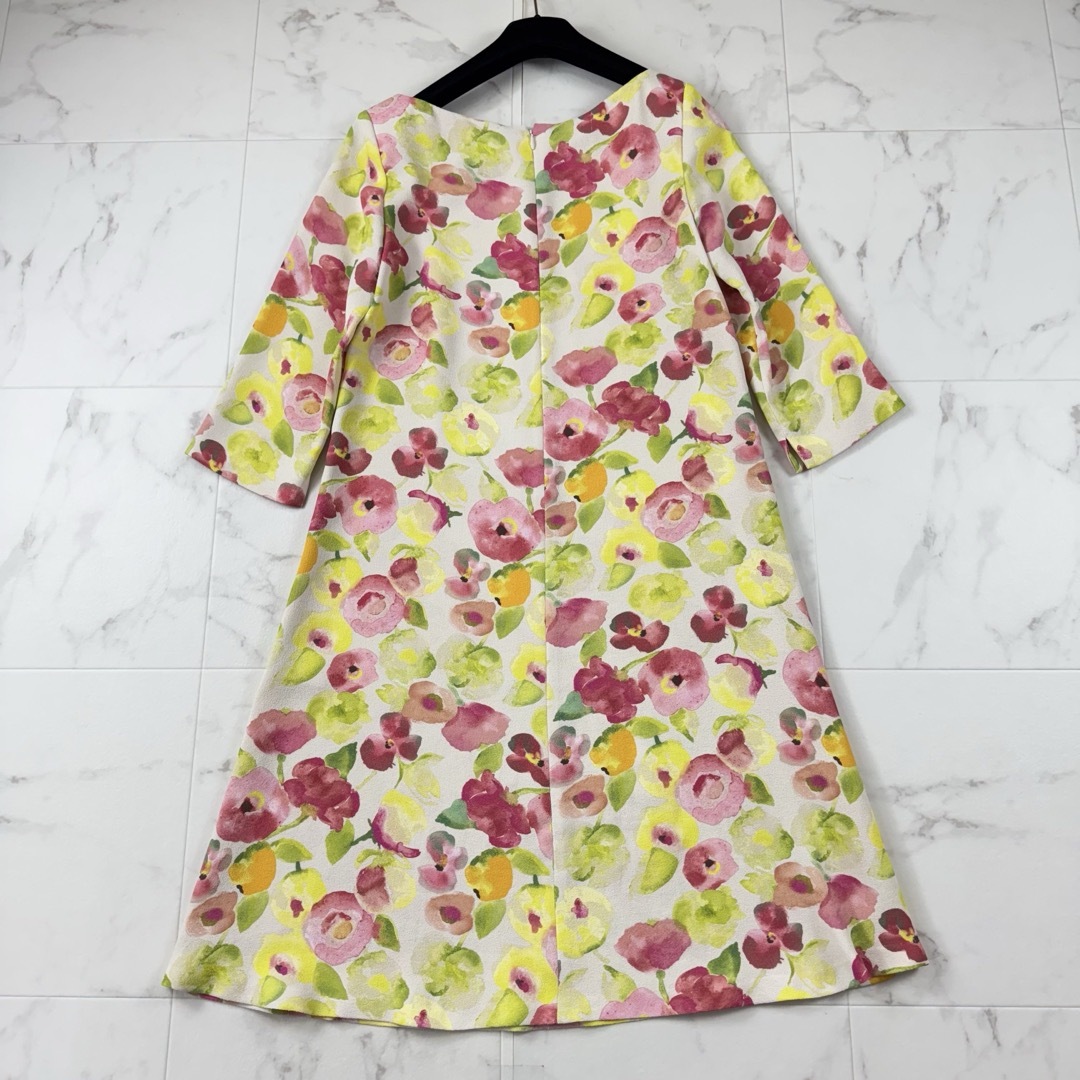 シビラ ワンピース フレア ボタニカル柄 ミディ丈ピンク マルチカラー