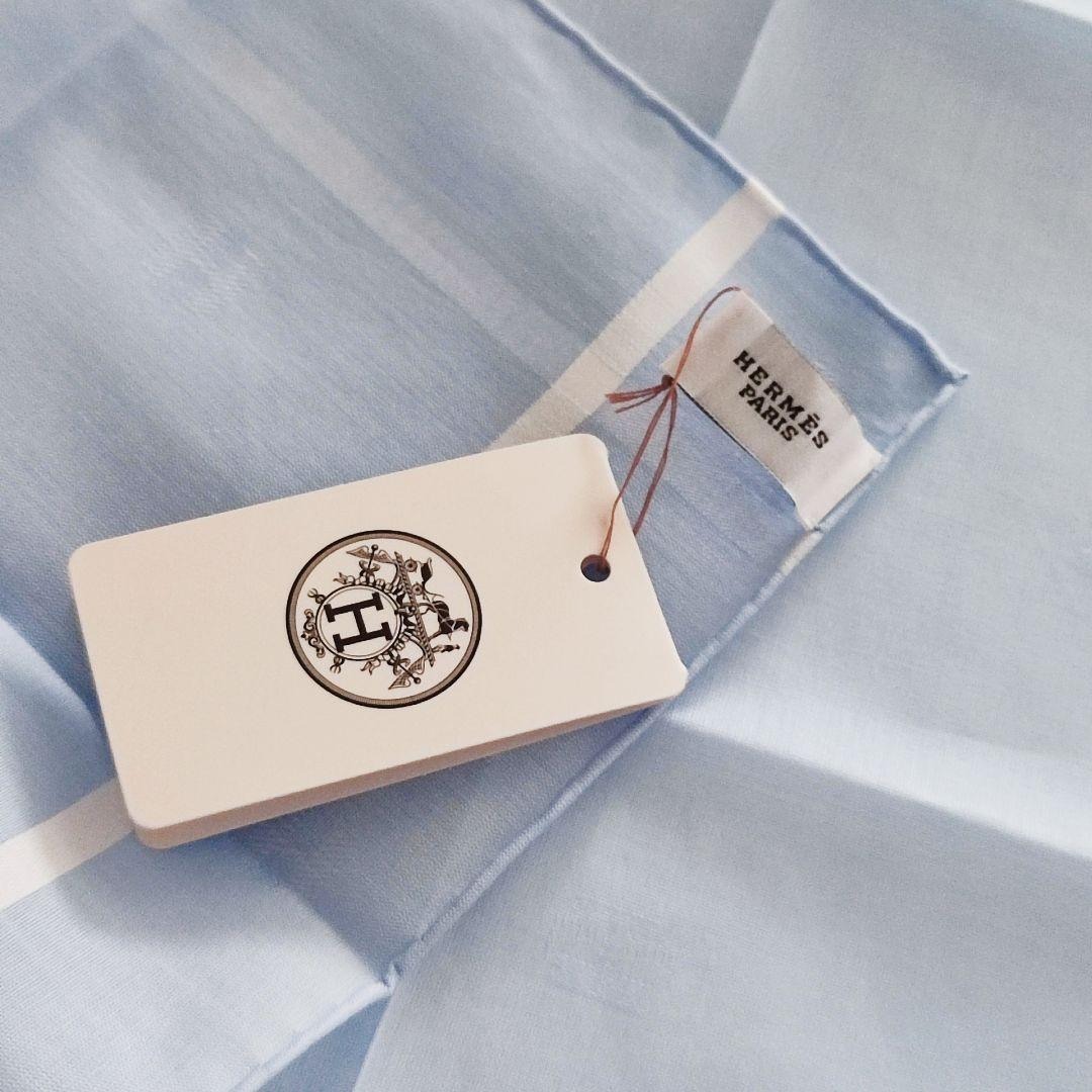 HERMES - HERMES 水色 ストライプ ハンカチ タグ付き 未使用品の通販