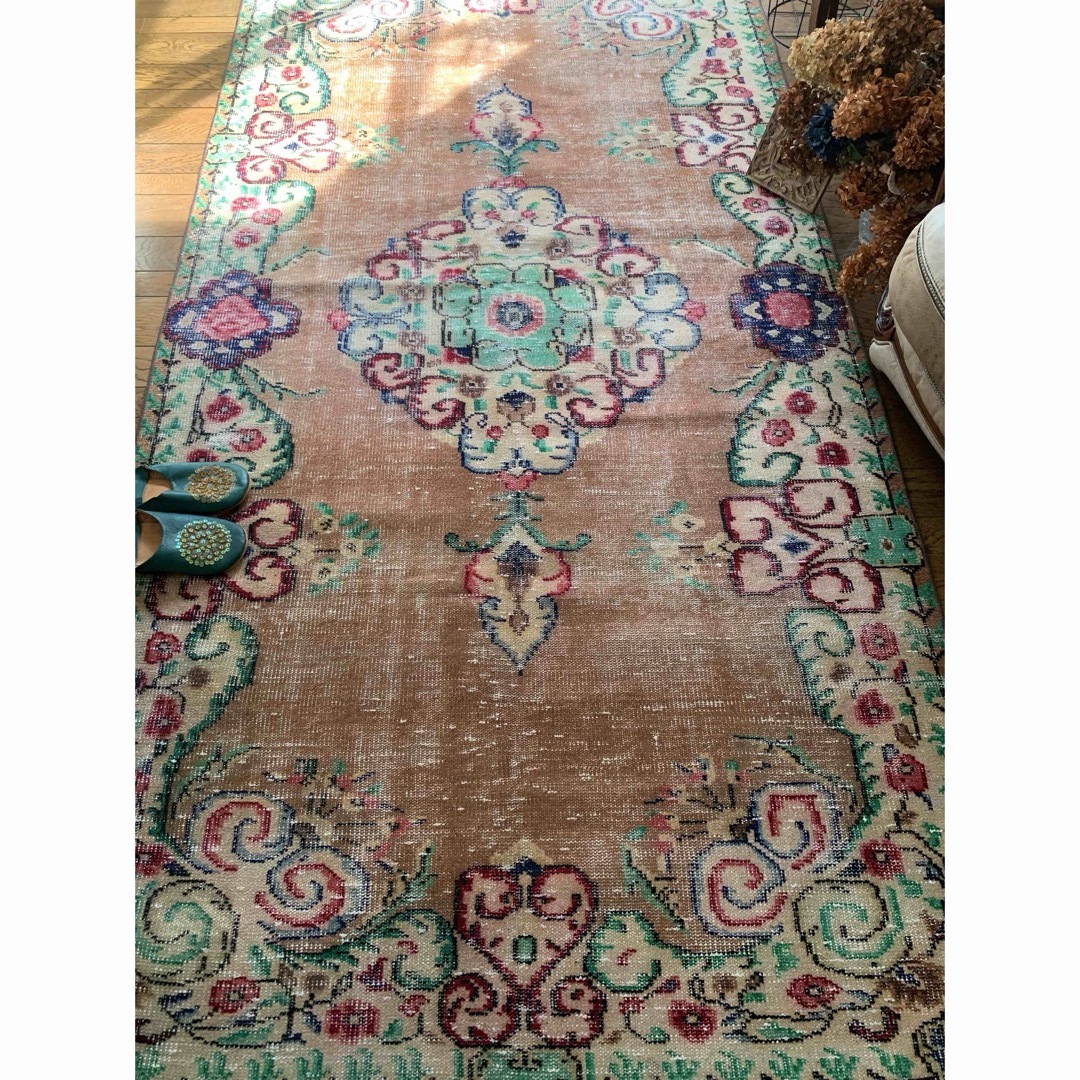 超大判 特大 271×140 超レア トルコヴィンテージラグ テラコッタオレンジ