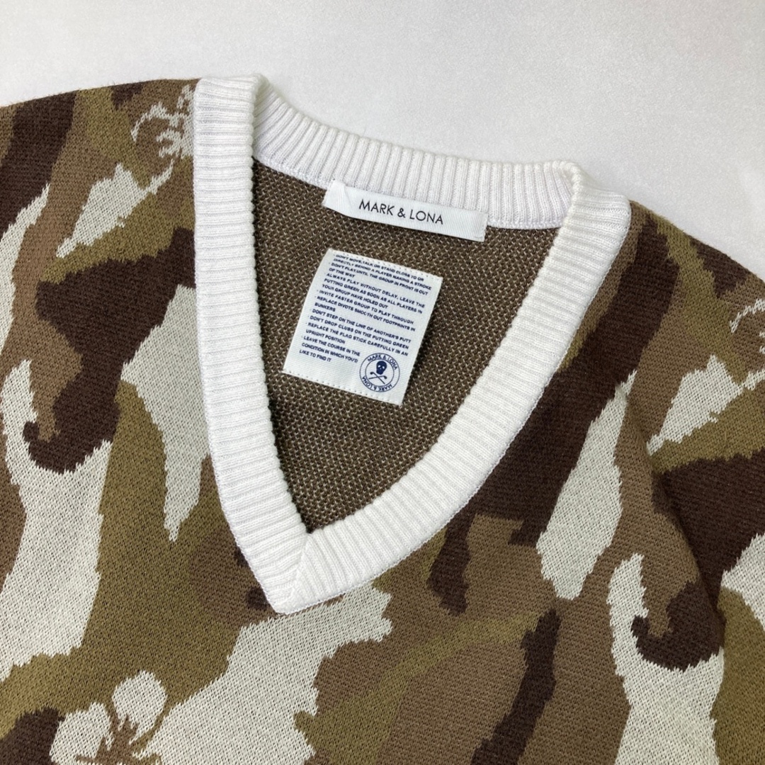 マークアンドロナ セーター グレー×ブラウン カモフラ柄 迷彩 スカル