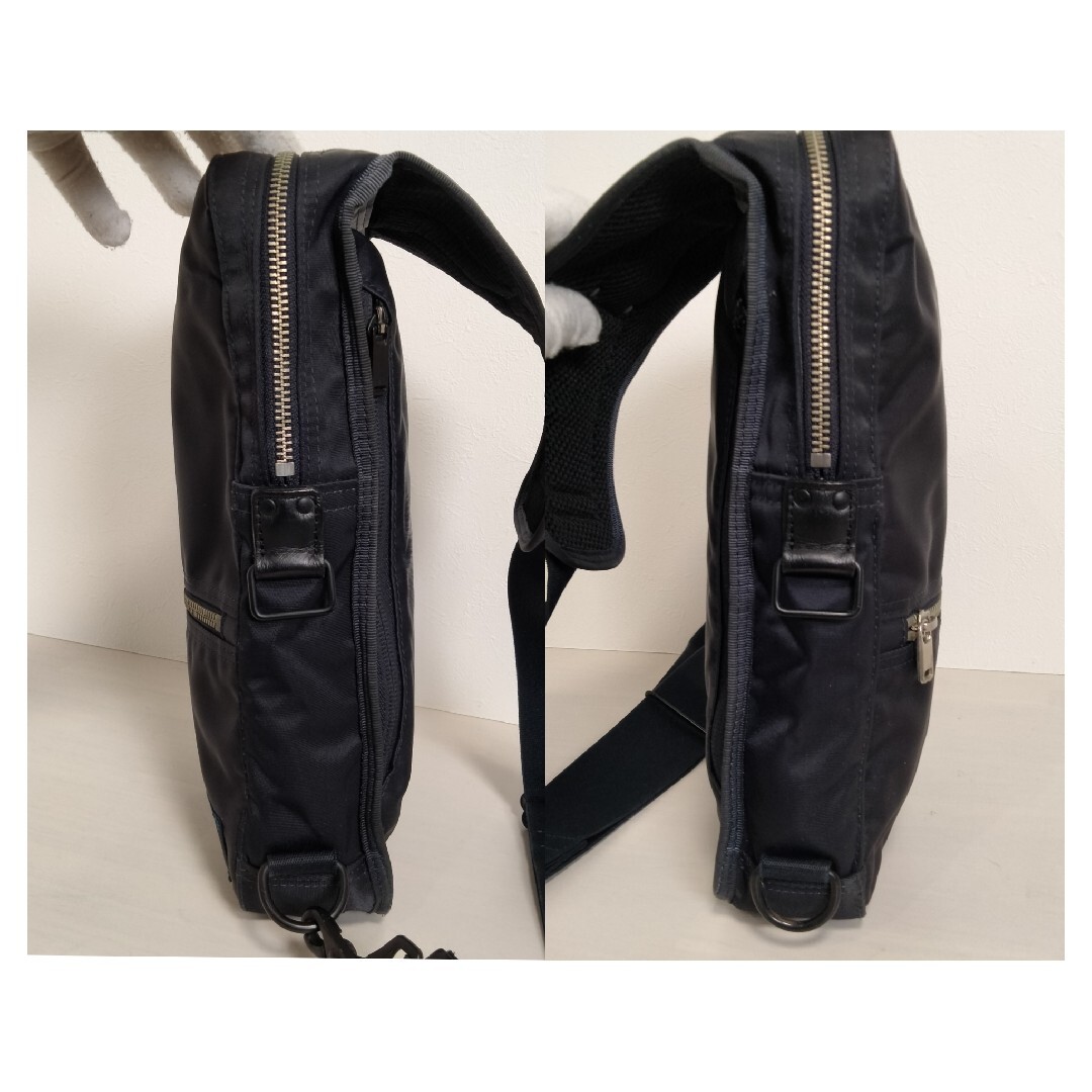 POTER リフト ボディバッグ ナイロン レザー ネイビー スリングショルダー