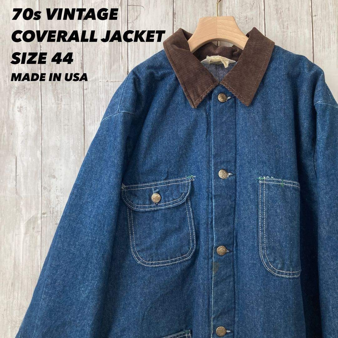 70sヴィンテージUSA製古着 KEY 裏ブランケットデニムカバーオール L