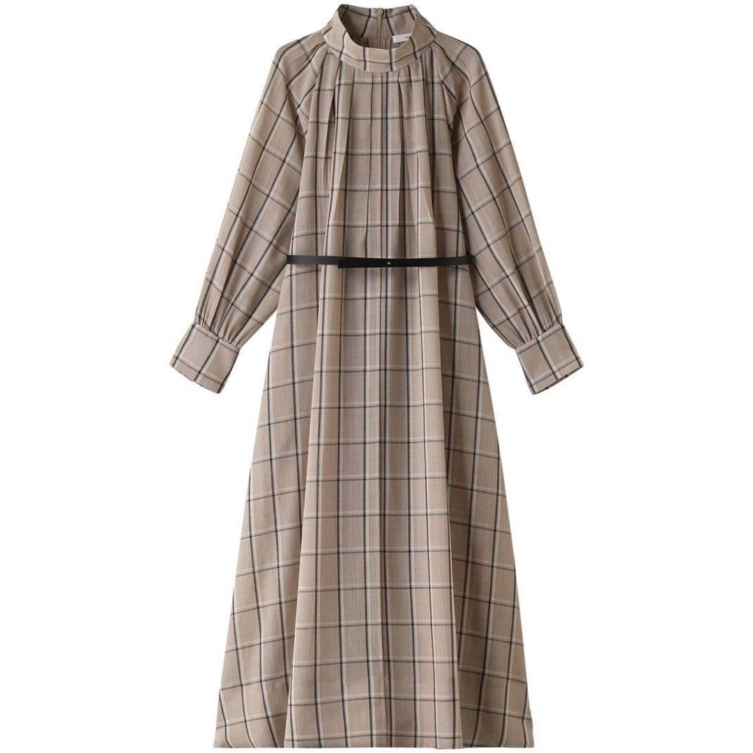 ebure 83，600円23AWクリアチェックハイネックベルト付きワンピース