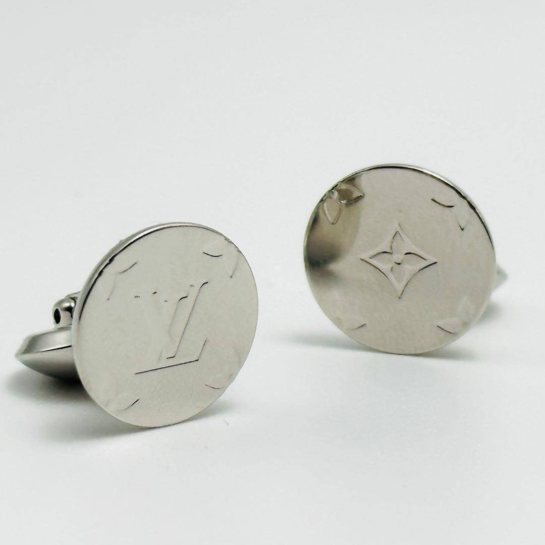 LOUIS VUITTON カフス M61971 シルバー ロゴ ラウンド