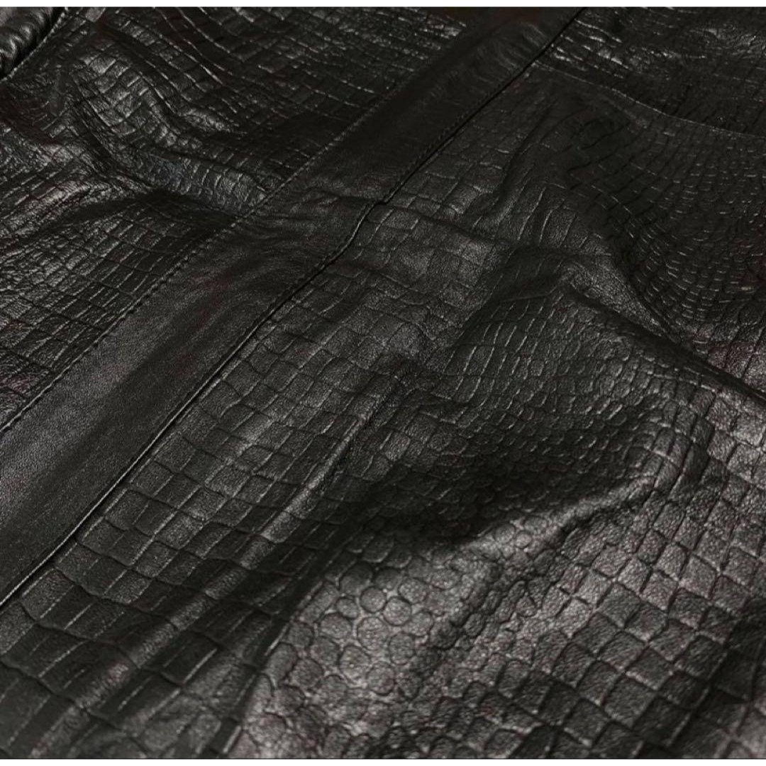 ALPHA レザージャケット ライダース クロコ型押し ブラック LL位 羊革