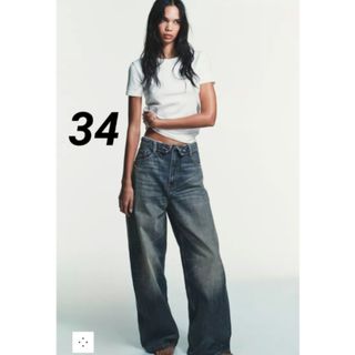 ZARA - 完売品 ZARA TRF ミッドライズ折り返しウエストデニムパンツ 34