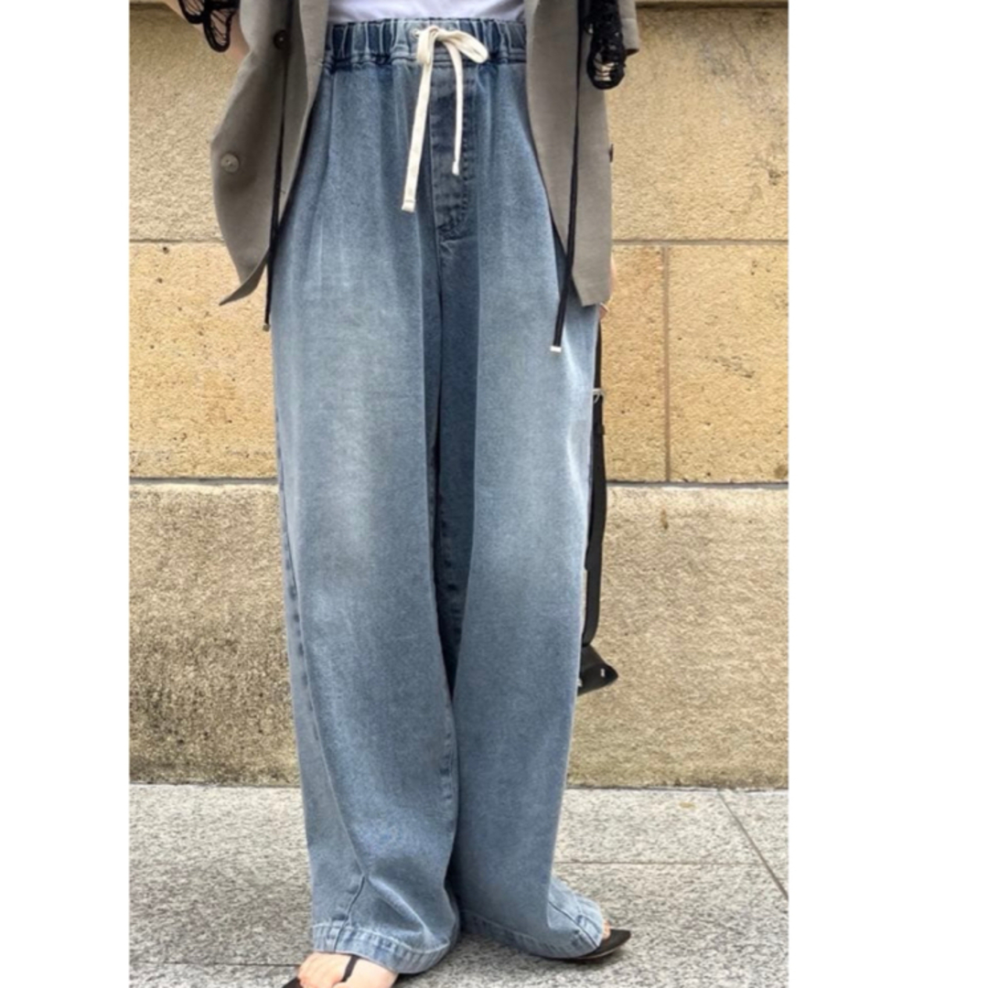 DouDou - 新品 DouDou デニムワイドイージーパンツ ブルー ドゥドゥの