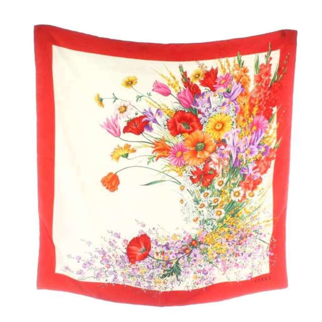GUCCI - グッチ スカーフ 大判 シルク 花柄 フローラル ロゴ 赤 レッド