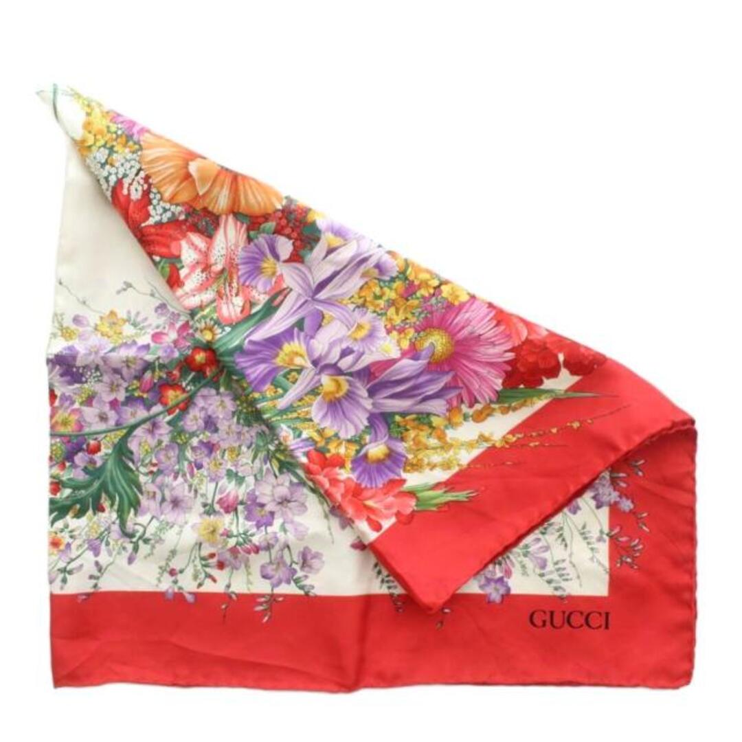 GUCCI - グッチ スカーフ 大判 シルク 花柄 フローラル ロゴ 赤 レッド
