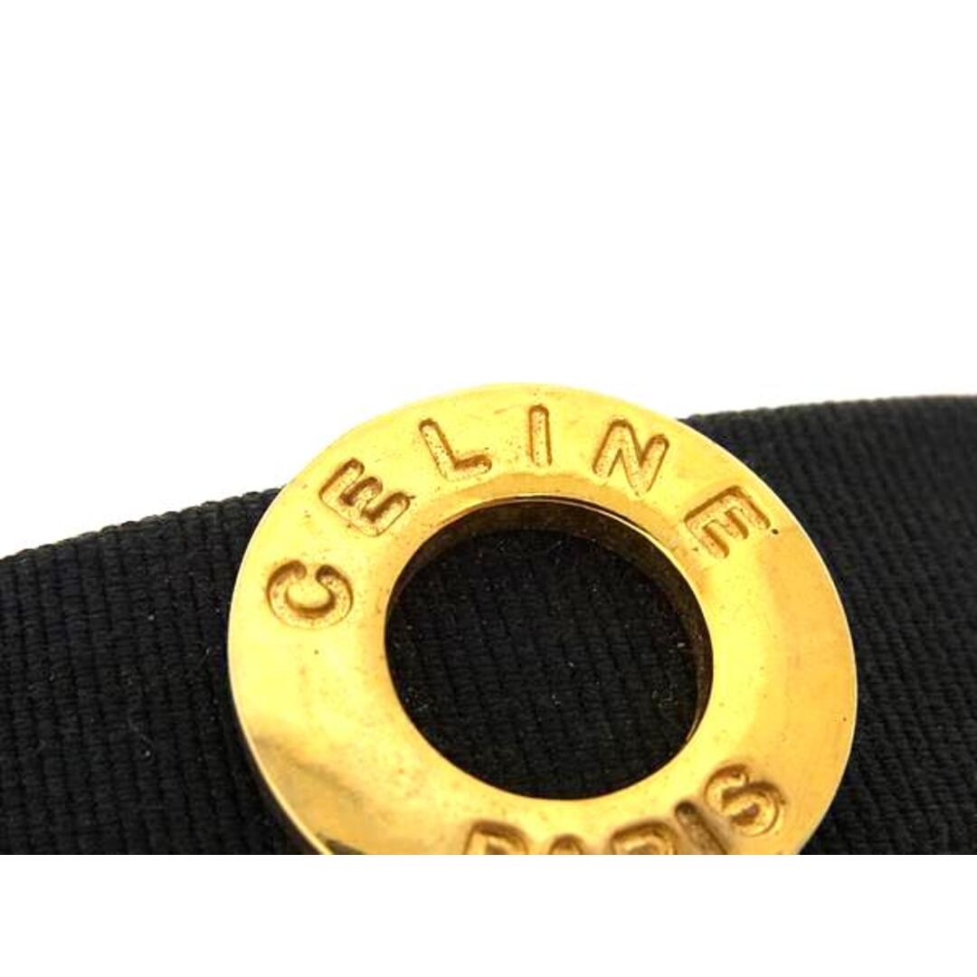 美品】【セリーヌ】CELINE ロゴ リボン バレッタ 黒 ゴールド色金具 美
