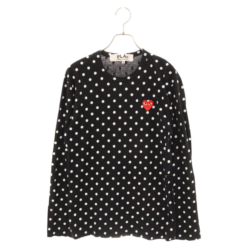 プレイコムデギャルソン ドット柄 ロゴ刺繍 長袖Tシャツ カットソー