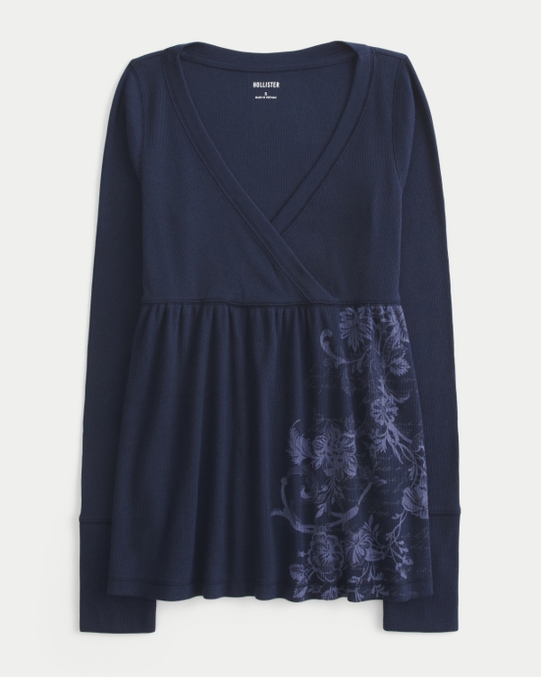 Women's Easy Long-Sleeve Floral Pattern Babydoll Top | Women's