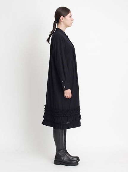 ウールリファイン裾フリルワンピース(前開き)（シャツワンピース