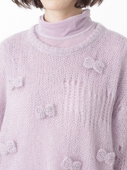 モヘアウールランダム針抜き編みリボンニット（ニット）｜H.A.K（ハク