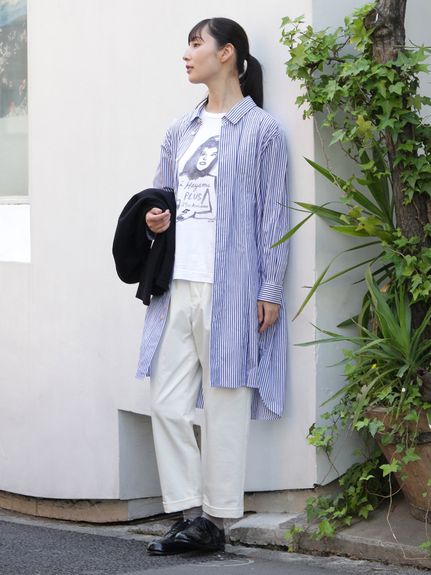 スーピマストライプ&タイプライタークロスロングシャツ（シャツ）｜KEI