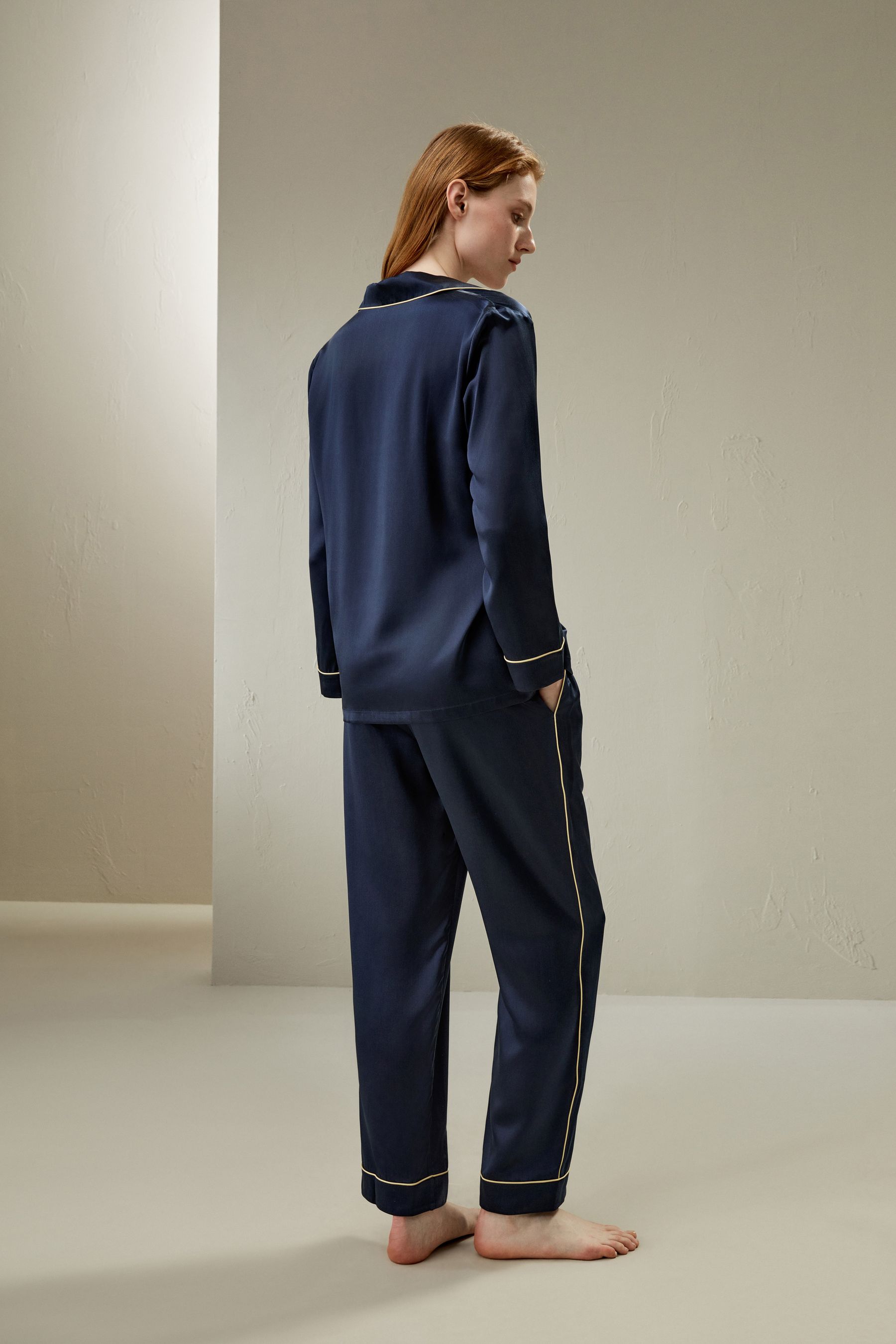 ウォッシャブルシルク ブラウス】シルクパジャマ 胸ポケット