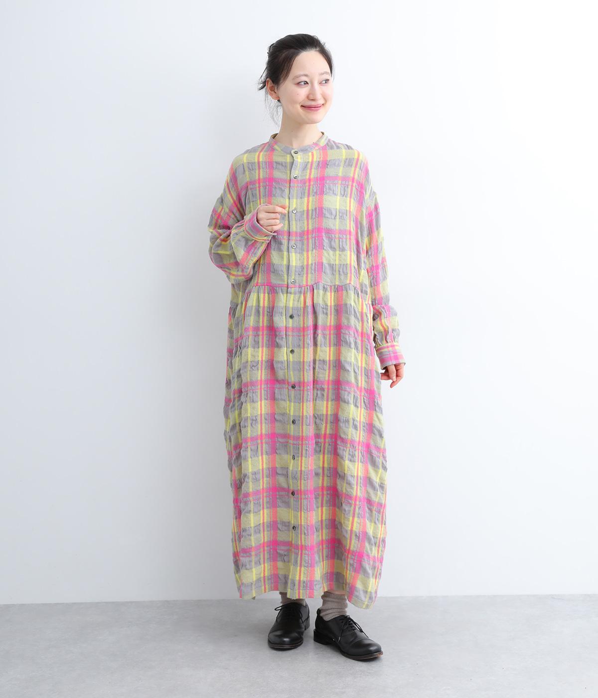 コットンウールタータンチェックシャツワンピース｜ICHI Antiquites