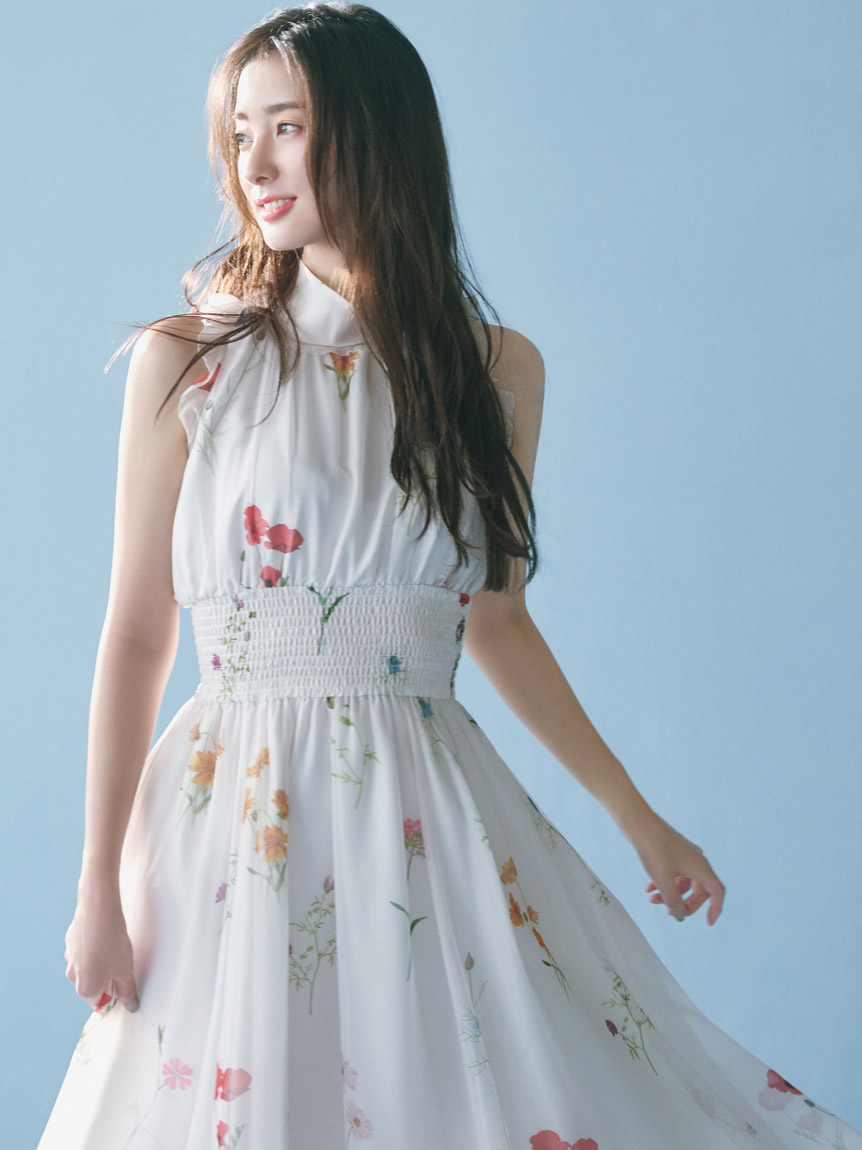 バックリボンシフォンワンピース(マキシ・ロングワンピース