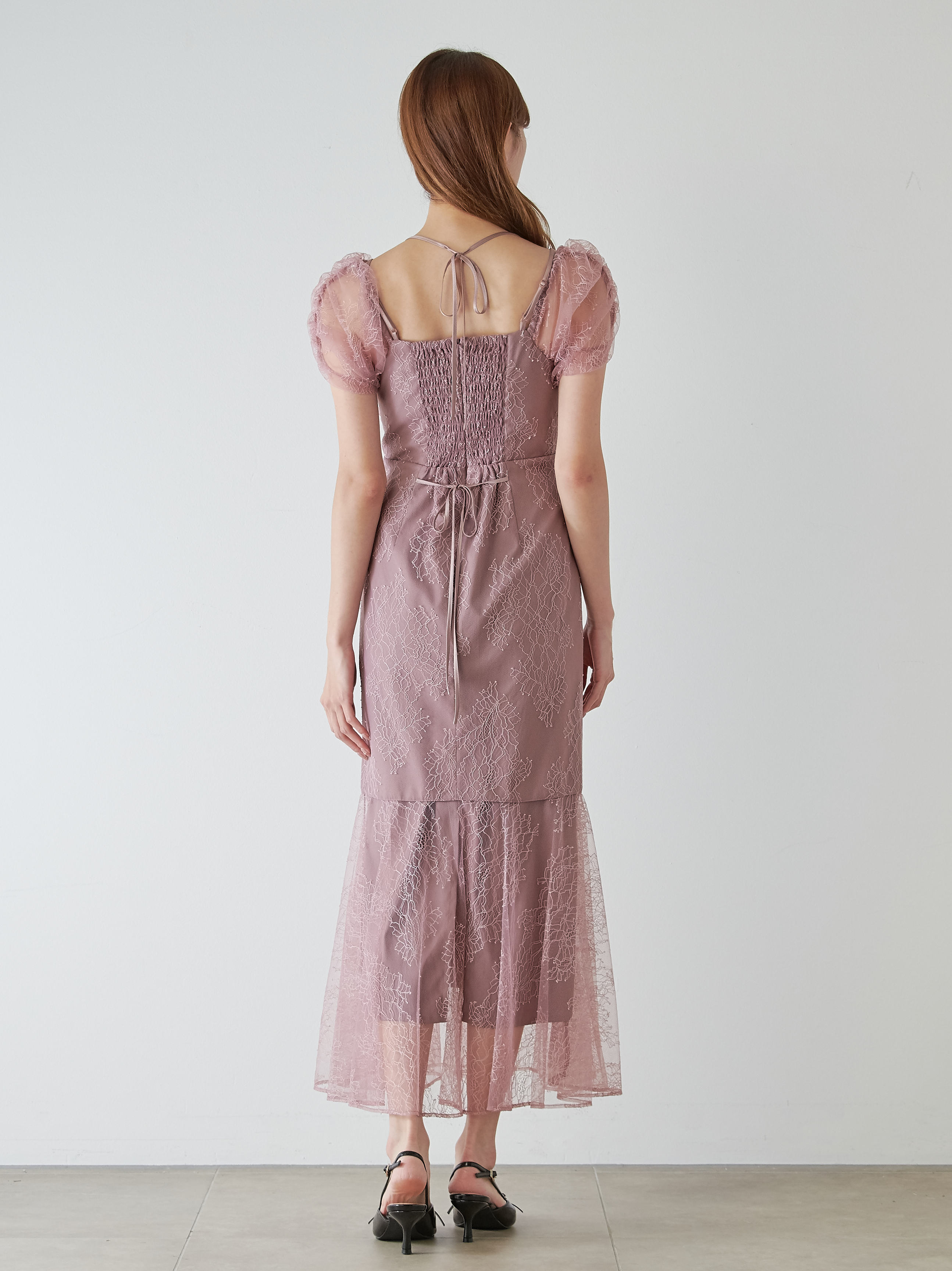 ギャザードレープレースドレス(マキシ・ロングワンピース)｜ワンピース