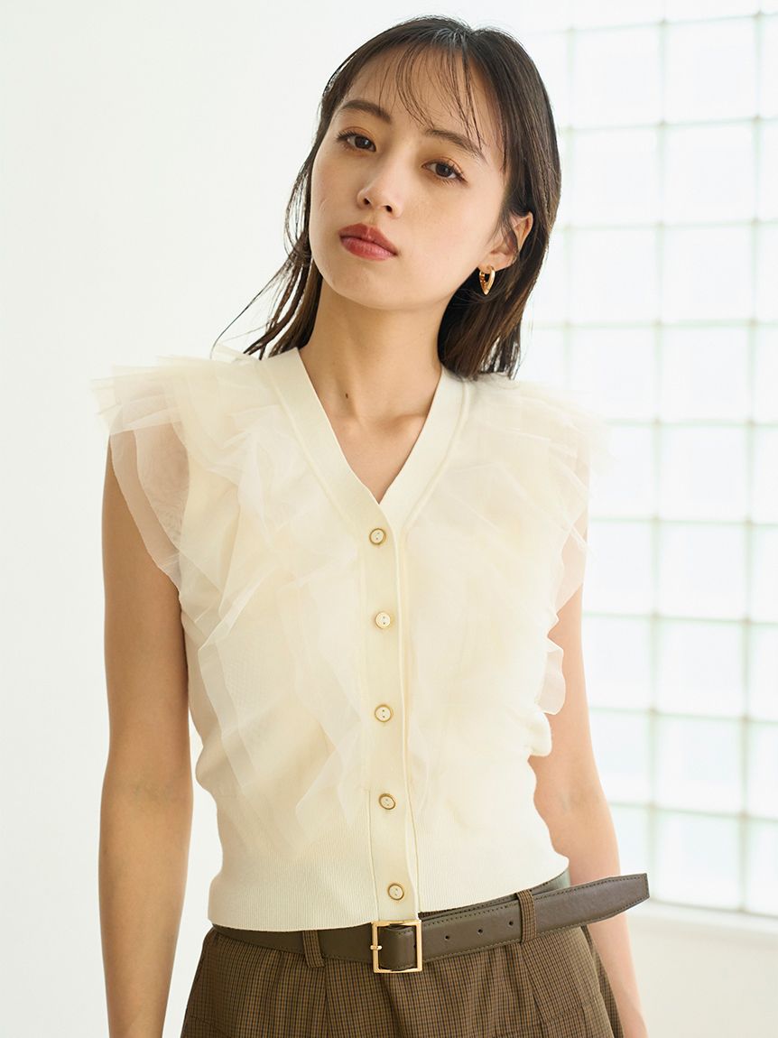 Sustainableチュールフリルニットプルオーバー(ニット)｜トップス