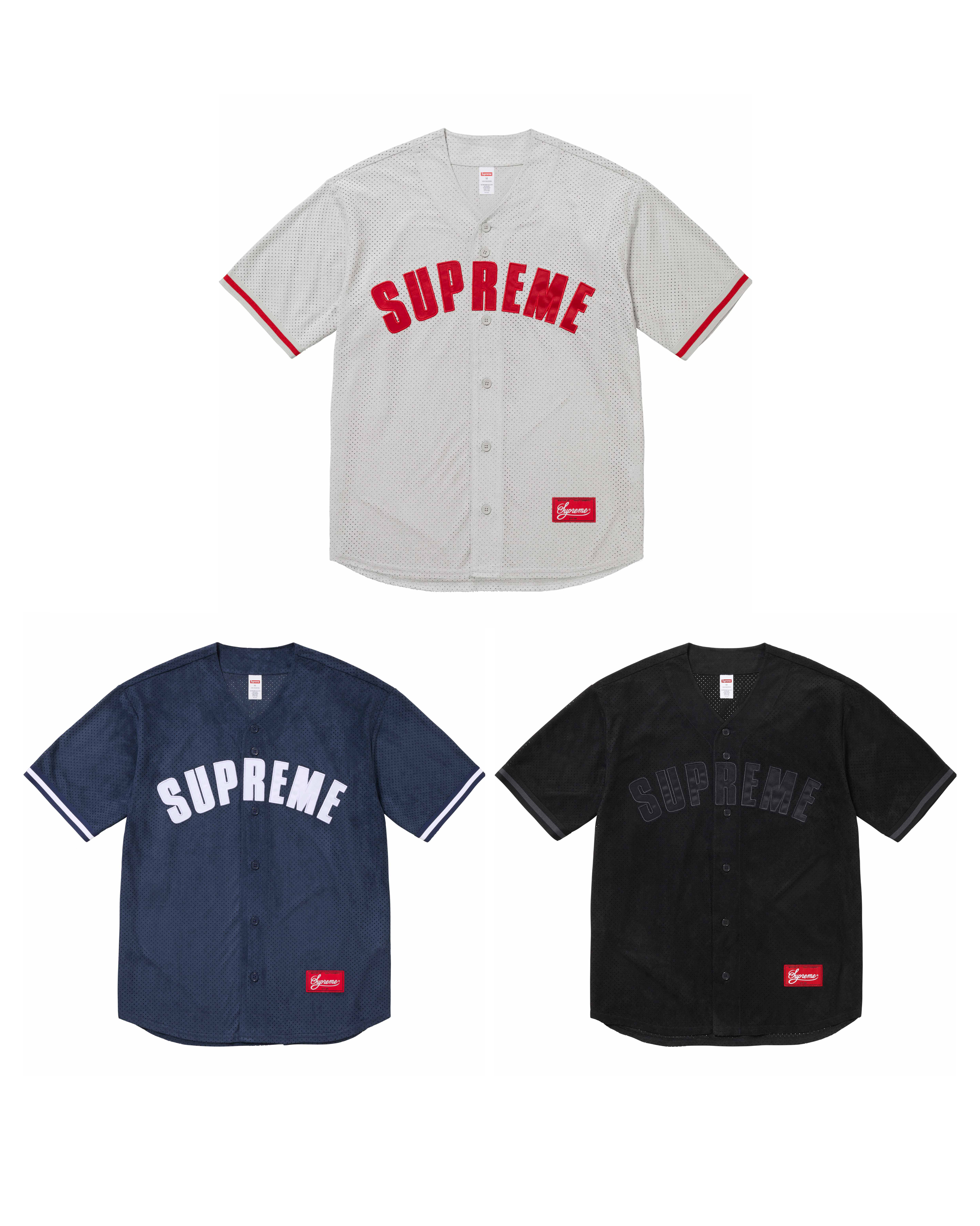 SUPREME SS24 ULTRASUEDE MESH BASEBALL JERSEY