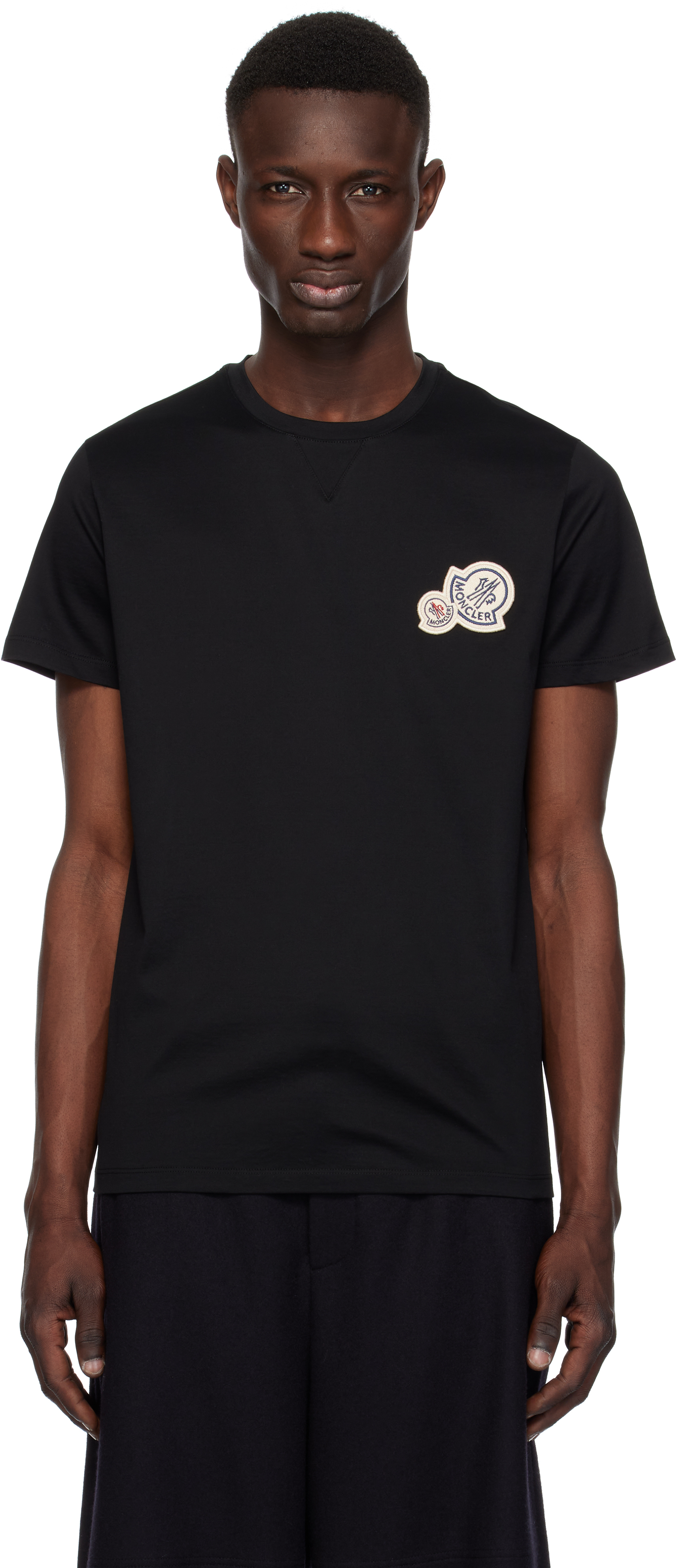 Moncler: Black Double Logo Patch Cotton T-shirt | SSENSE