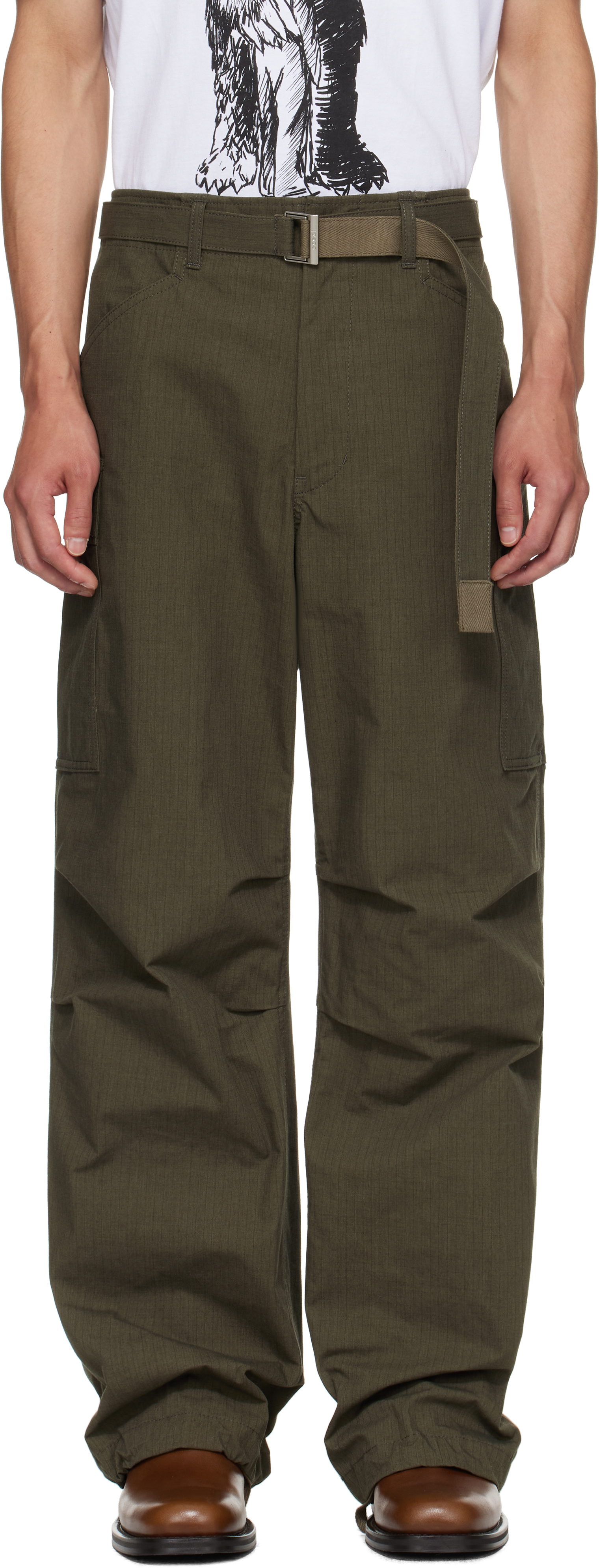 Khaki Ripstop Cargo Pants by sacai on Sale