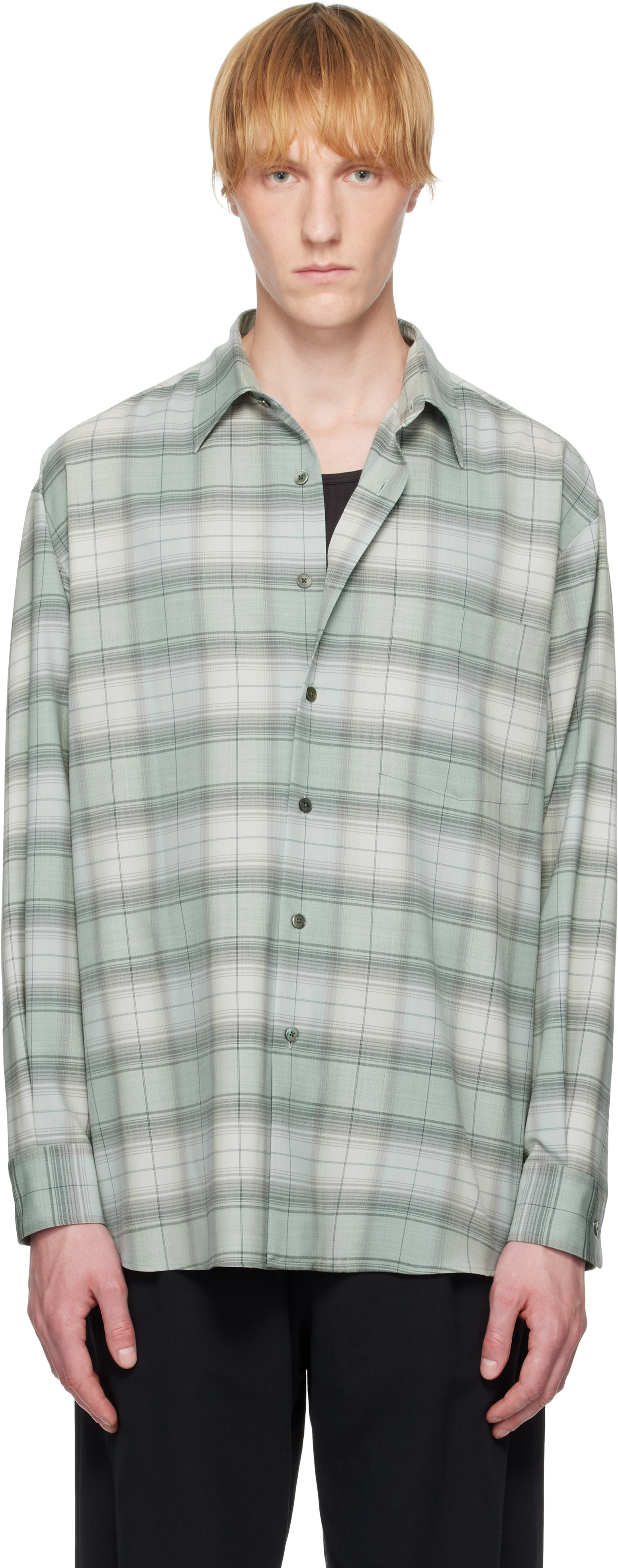 Blue Super Light Wool Check Shirt by AURALEE on Sale
