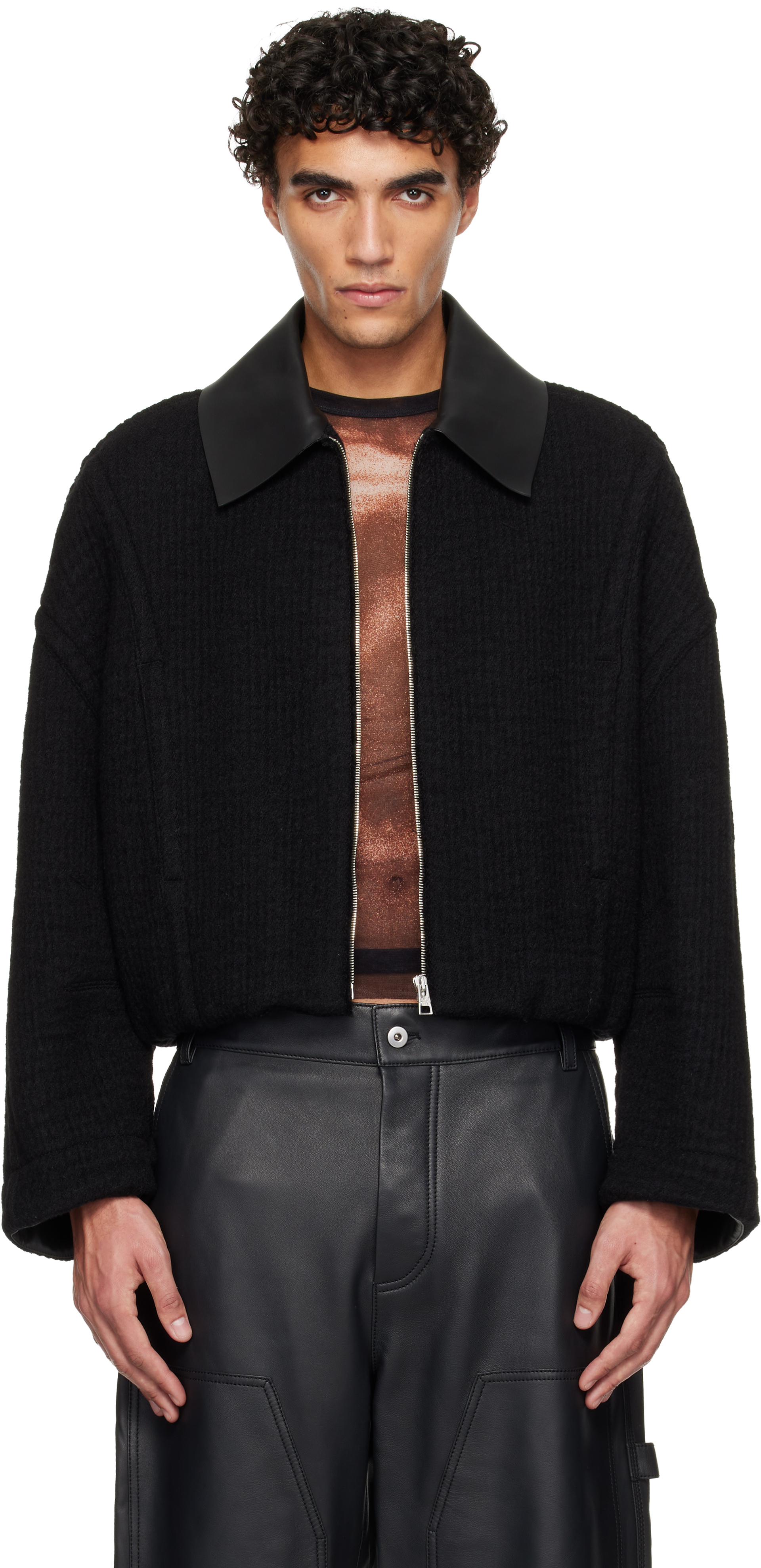 Black Heavy Wool Bomber Jacket by Jean Paul Gaultier on Sale