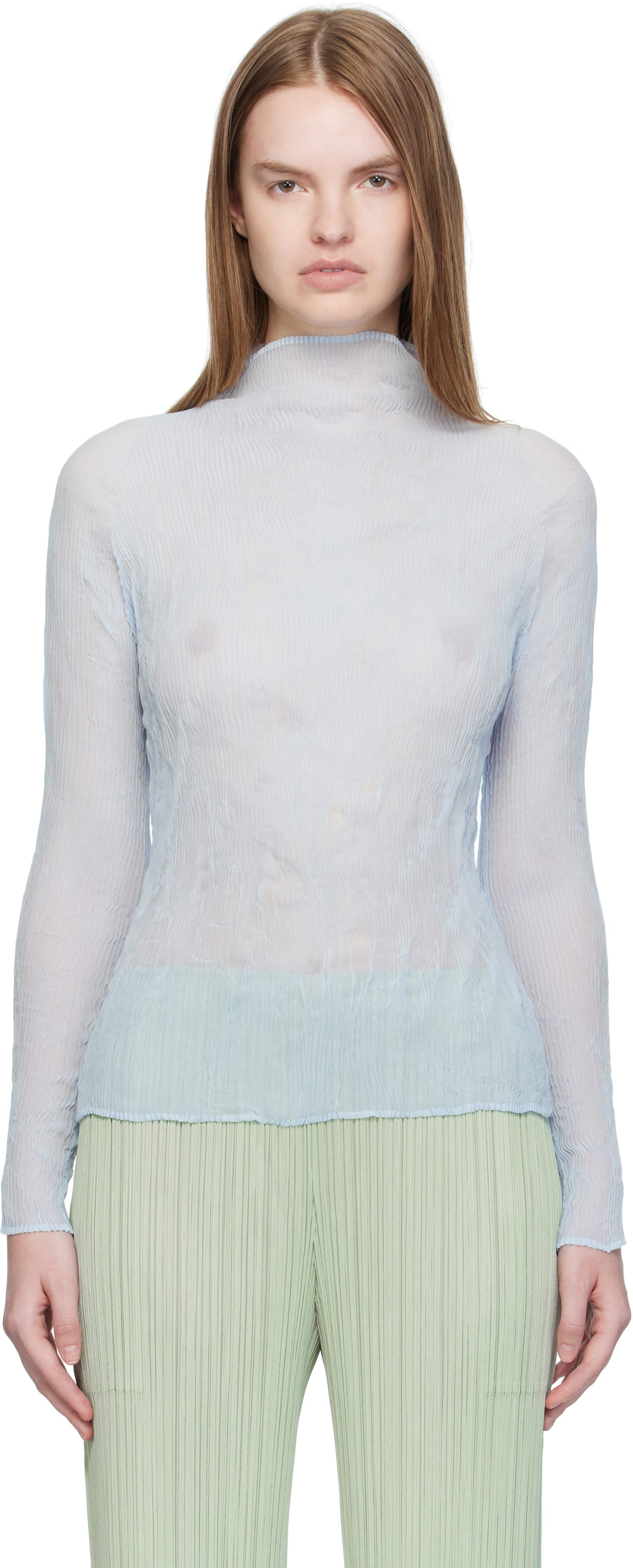 Blue Chiffon Twist 3 Top by ISSEY MIYAKE on Sale