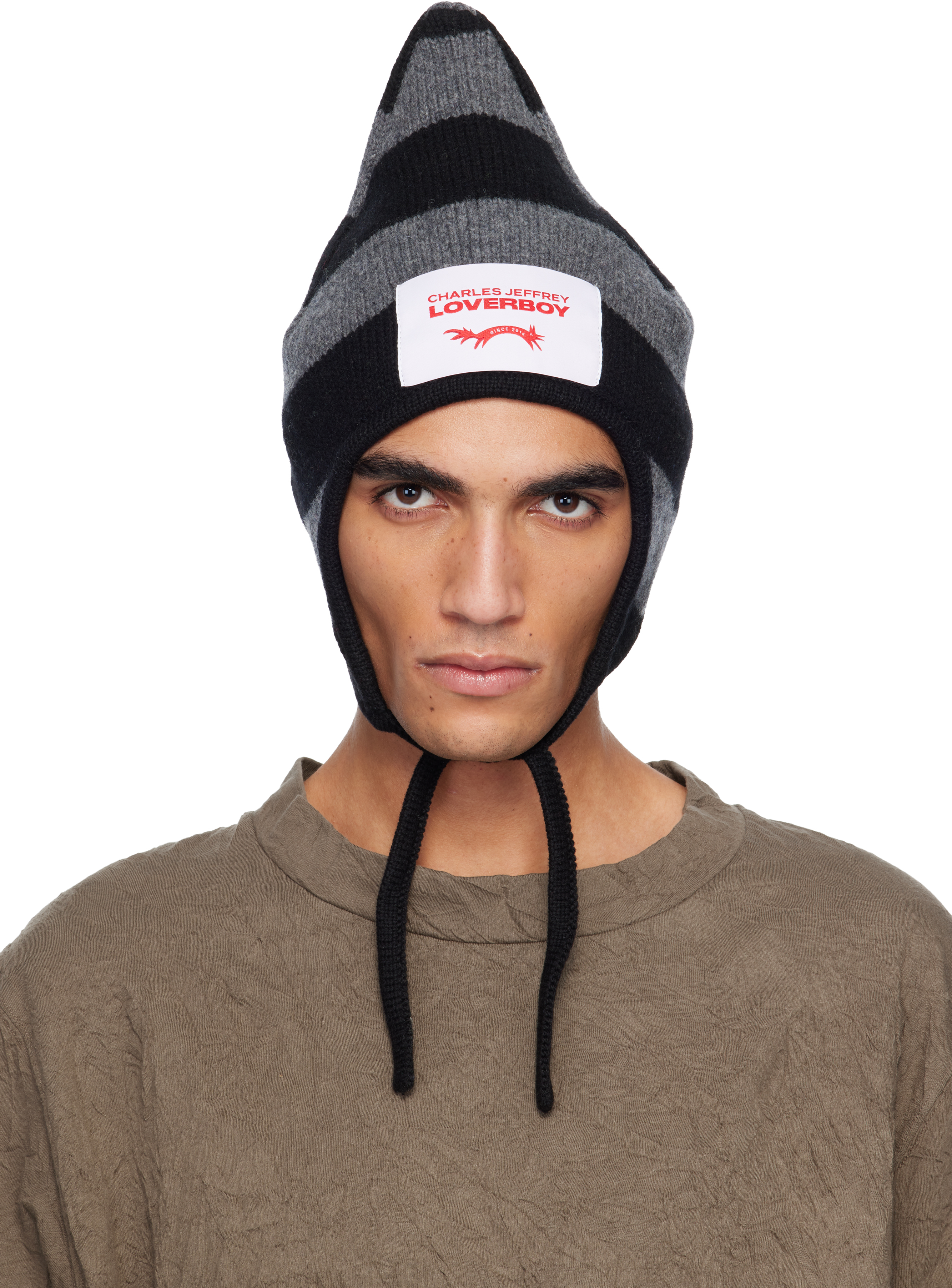 Black & Gray Spike Bonnet Beanie by Charles Jeffrey LOVERBOY on Sale