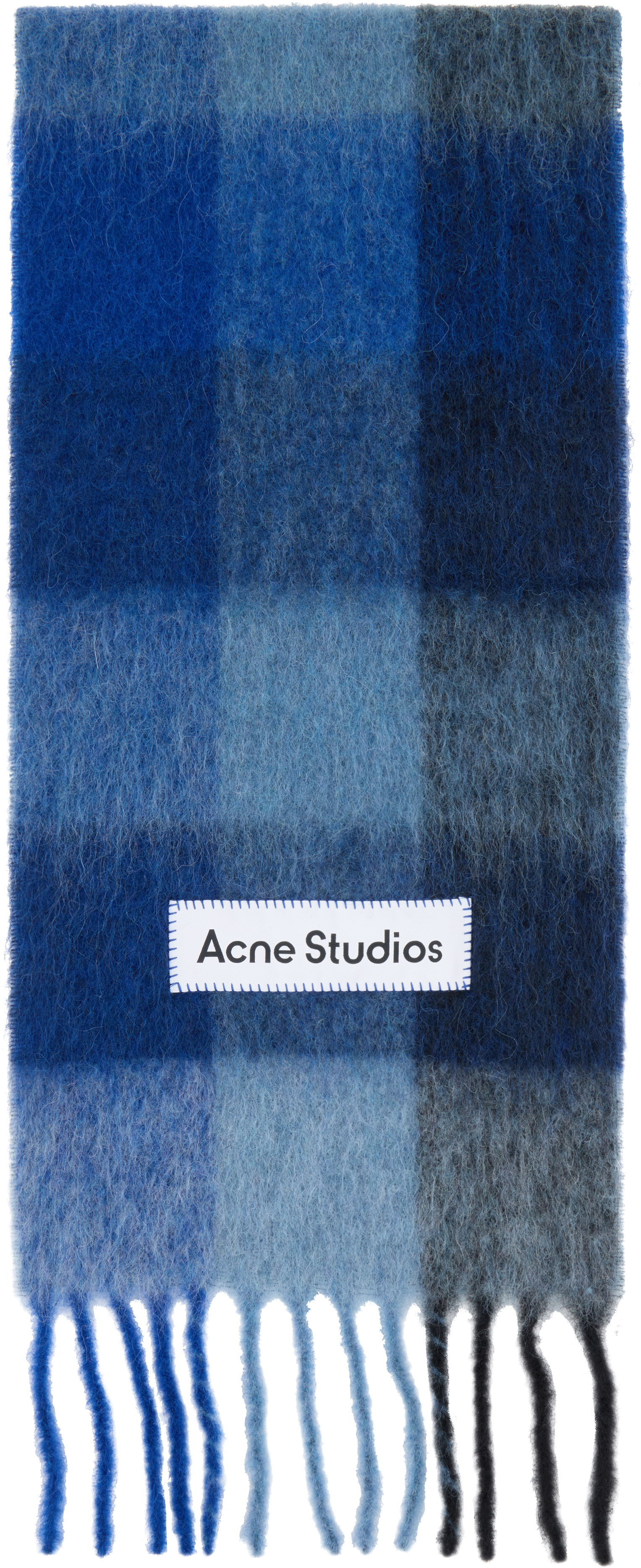 Acne Studios: ブルー モヘア チェック マフラー | SSENSE 日本