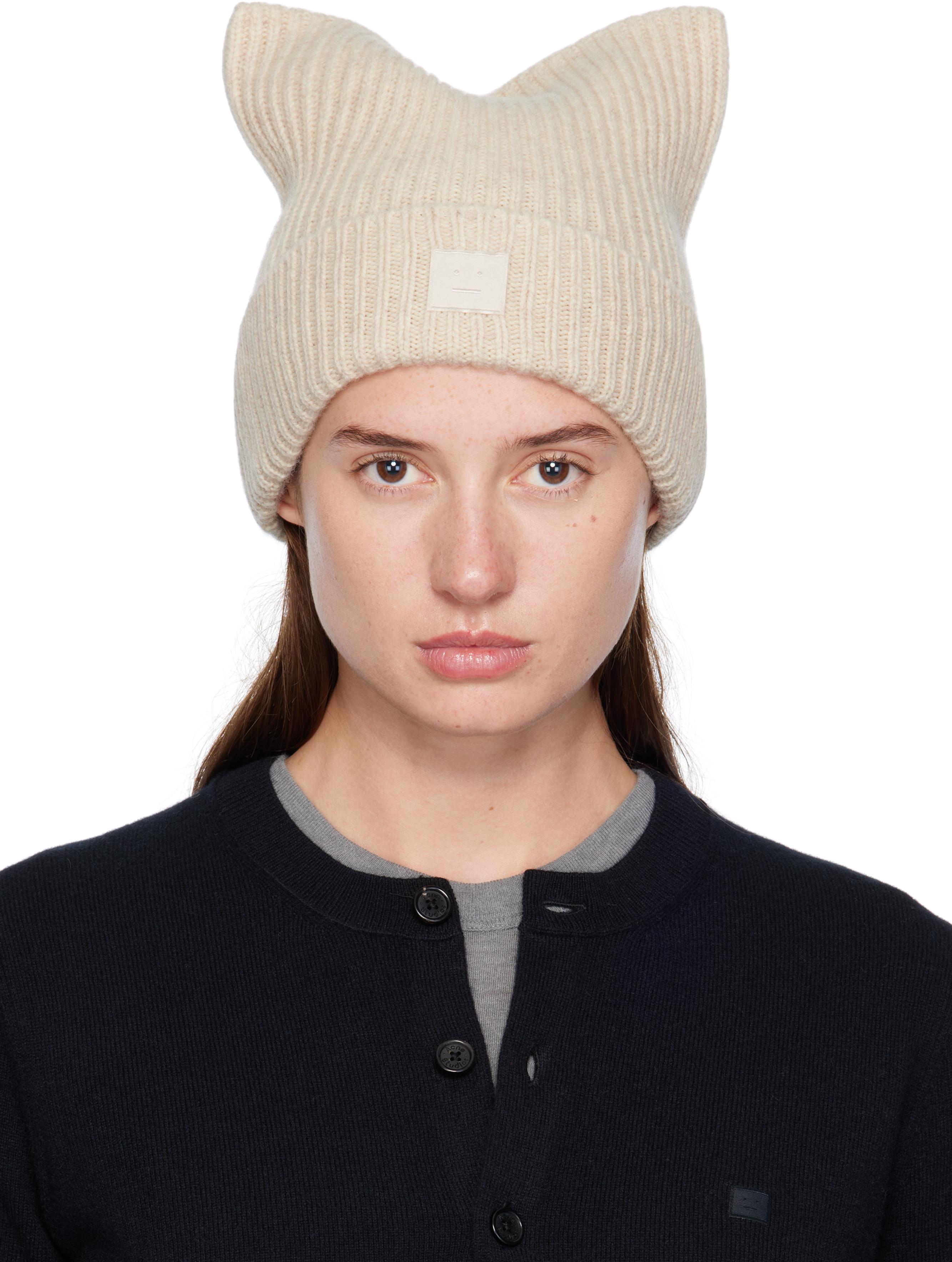 Acne Studios: ベージュ Square Face Logo ビーニー | SSENSE 日本