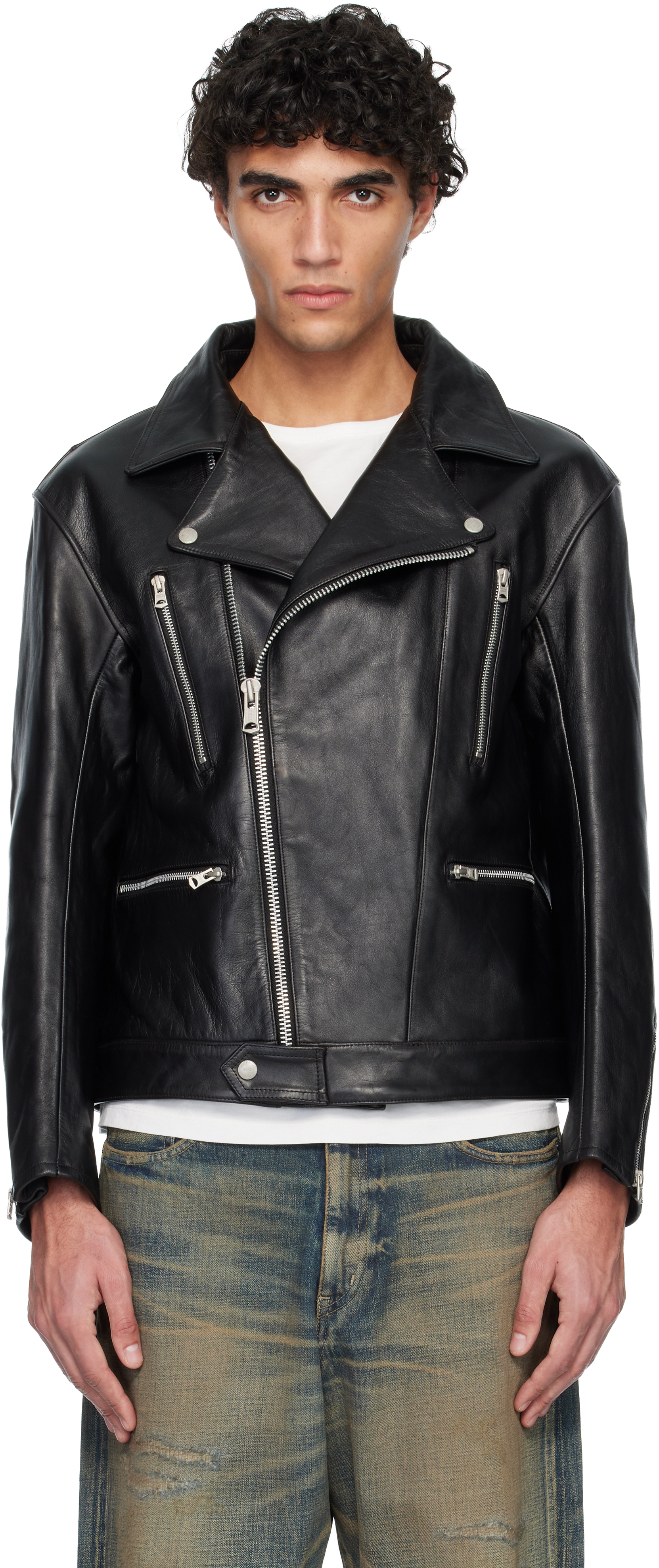 Neighborhood: ブラック レザー ライダースジャケット | SSENSE 日本