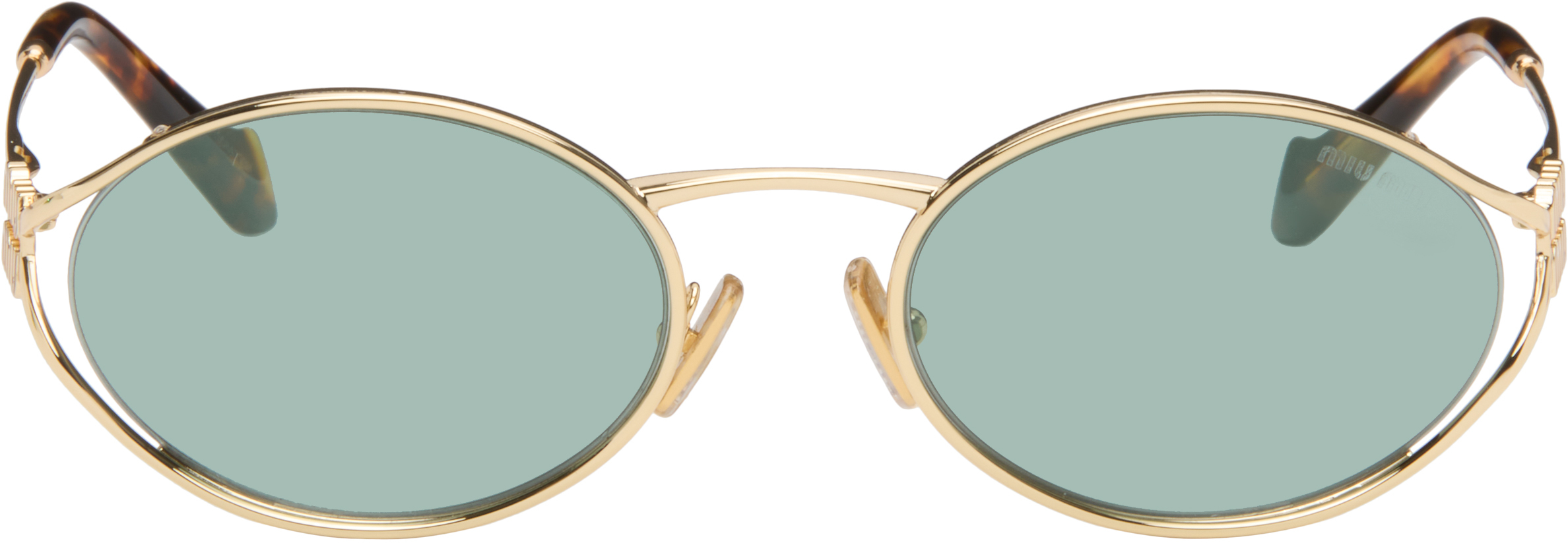 Miu Miu Eyewear: Gold 'Miu Miu Logo' Sunglasses | SSENSE