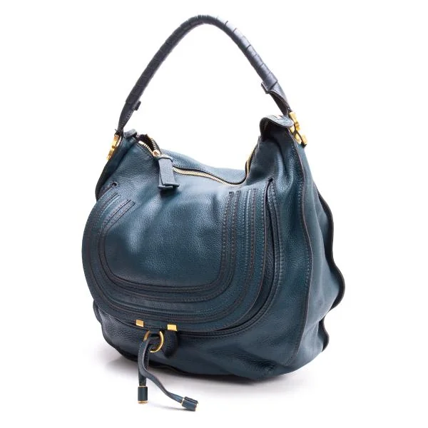 クロエChloe マーシー フラップデザインレザーハンドバッグ ブルー (K