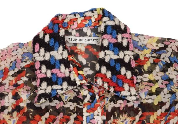 ツモリチサトTSUMORI CHISATO ニット使いカラフルプリントシアーシャツ