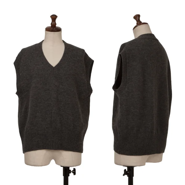 マーガレットハウエルMHL ウールVネックニットベスト 濃グレー2 (K-160772)