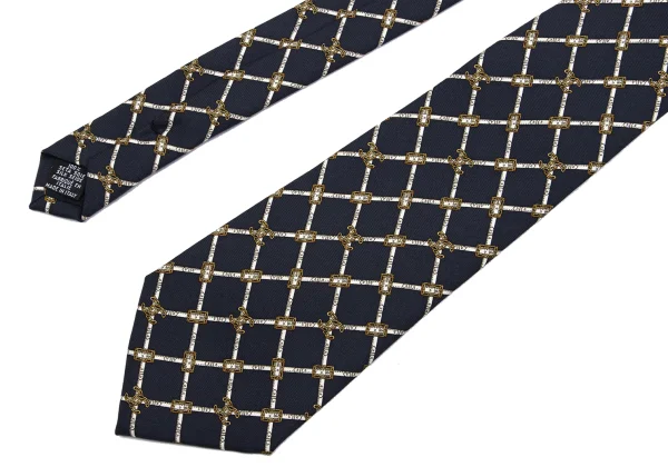 シャネルCHANEL ココマークチェーンプリントシルクネクタイ 紺白黄F (K