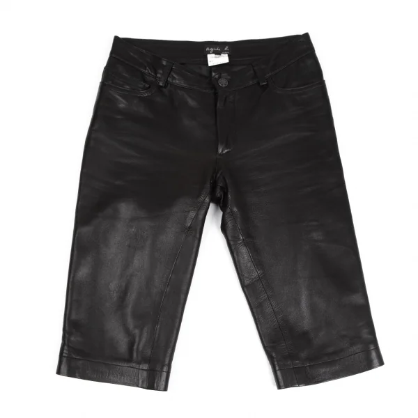 アニエスベーagnes b. シープレザークロップドパンツ 黒36 (K-125178)