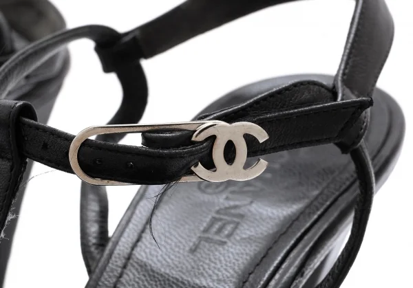 シャネルCHANEL ココマークアンクルストラップヒールサンダル 黒37 1