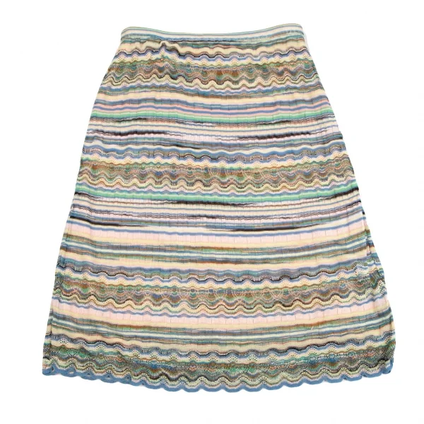 ミッソーニMISSONI グラデーションボーダーニットスカート ピンク青緑
