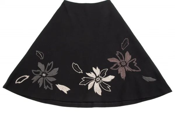 シビラSybilla 花刺繍ウールスカート 黒L (K-128464)