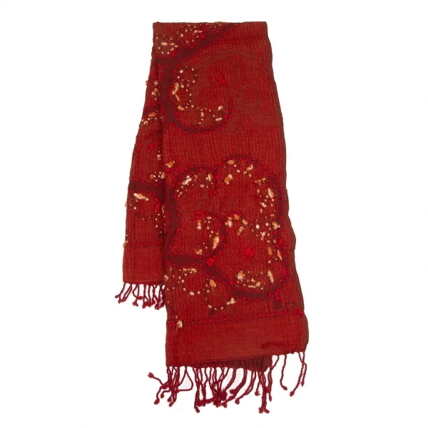 ヴィヴィアンタムVIVIENNE TAM ウールステッチ刺繍フリンジストール 赤