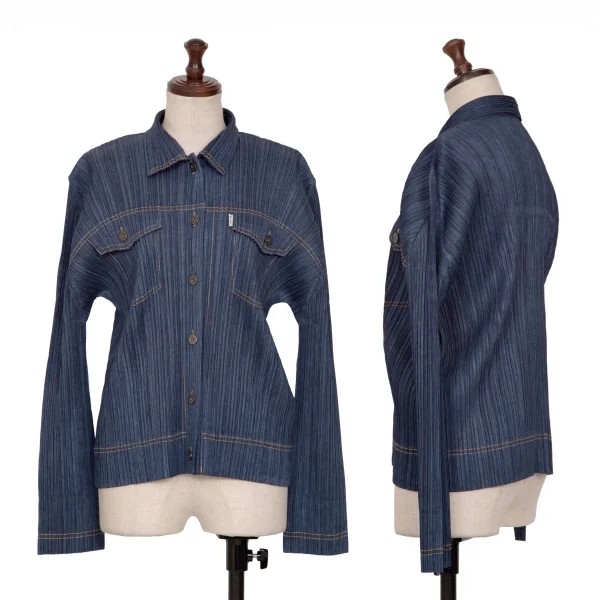 プリーツプリーズPLEATS PLEASE デニム転写プリントステッチジャケット