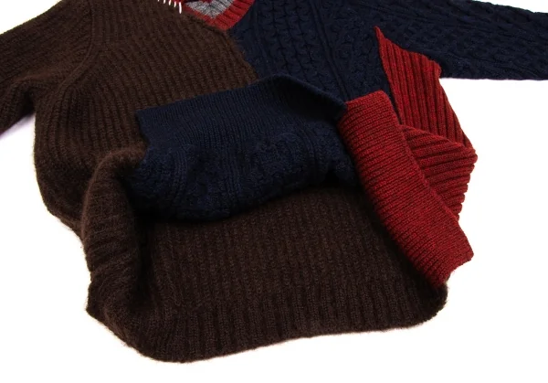 カラーkolor クレイジーパターンローゲージニット 紺茶3 (K-134973)