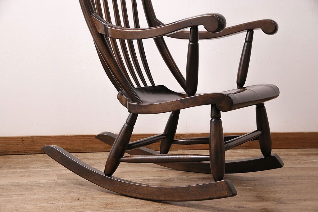 松本民芸家具】木製ロッキングチェア ダークブラウン 39A型 希少□松本