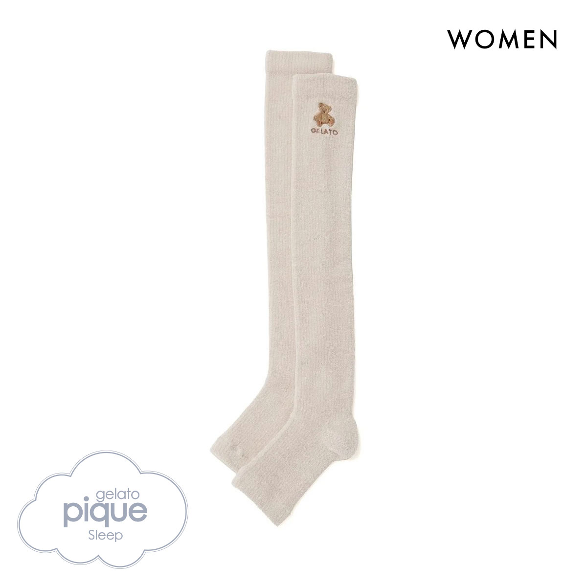 ジェラートピケ スリープ レディース ベア刺繍 着圧ソックス