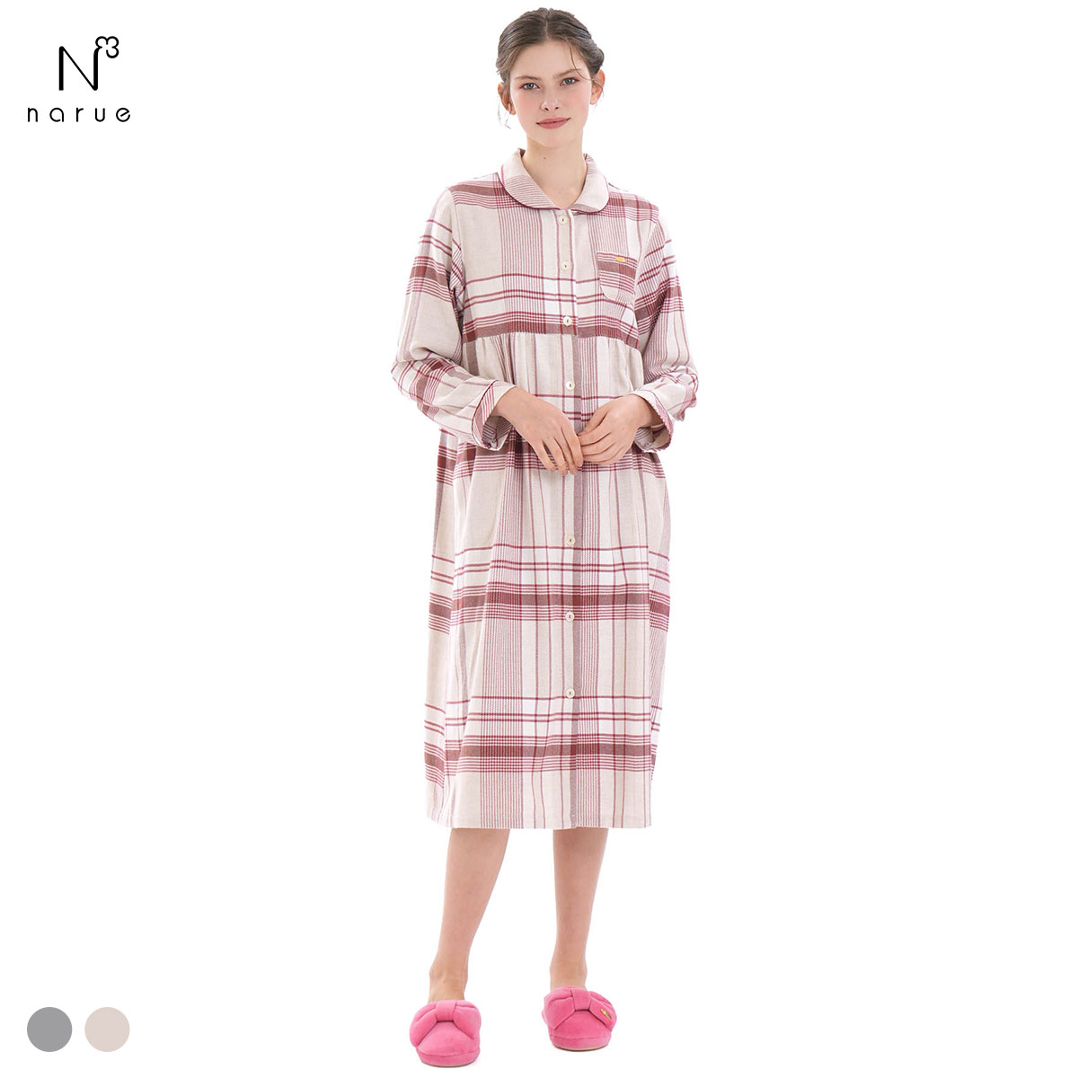 ナルエー パジャマ コットンフランネルチェックワンピース ルーム