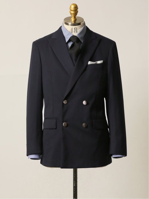 ストレッチ ウール混 レギュラーフィット ダブルジャケット 紺